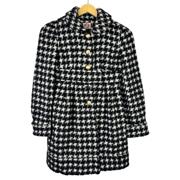 Juicy Couture Wool Mohair Alpaca Black & White Houndstooth Peacoat Size 12 - Picture 1 of 16